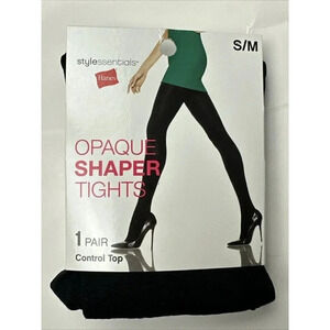 Hanes Style Essentials Opaque Shaper Tights Size S/M Black Control Top New